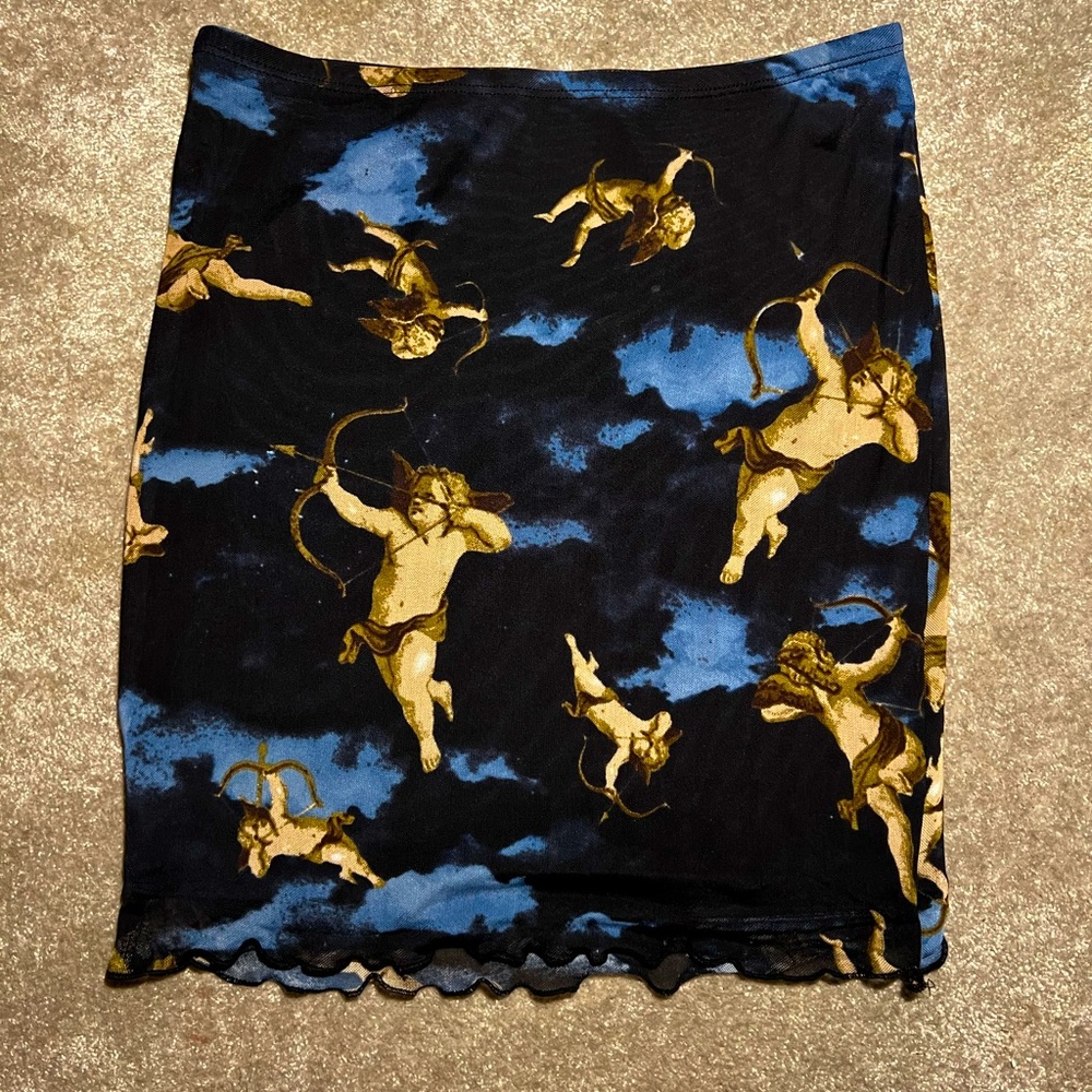 Renaissance Print Bodycon Graphic Skirt; size medium